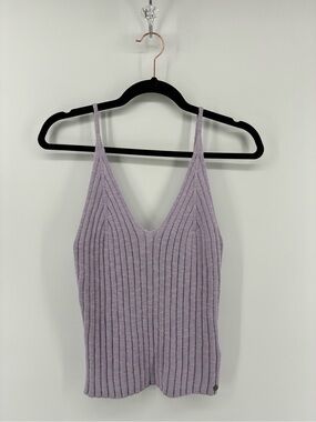 Lilac Ribbed V-Neck Tank Top - Women Knit Crochet Beach Surfer